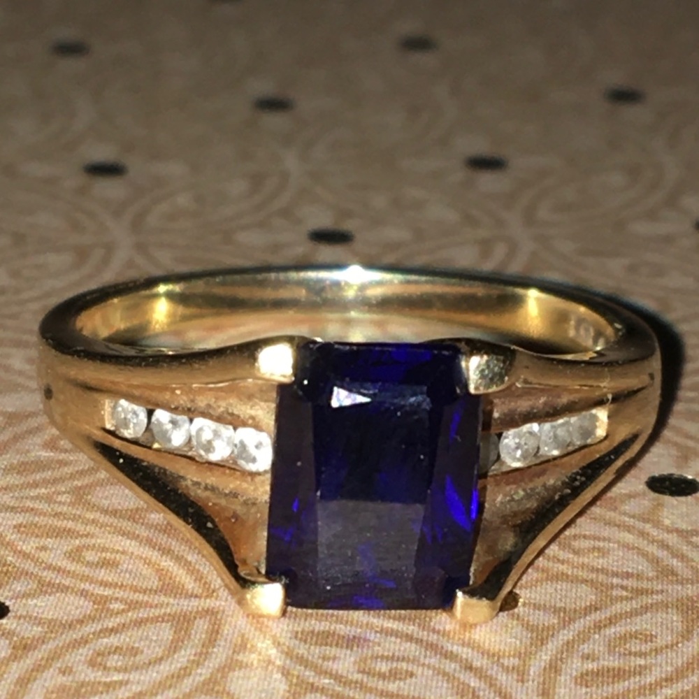 10kt Blue Sapphire and Diamond ring, size 7